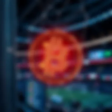 A visual depiction of blockchain technology securing sports betting transactions