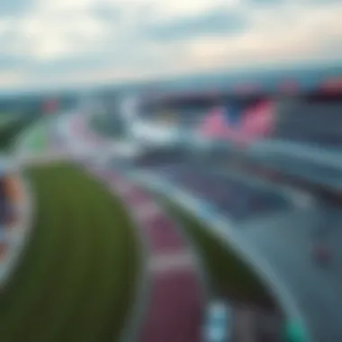 An aerial view of a busy racetrack during an event