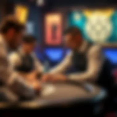 A professional dealer engaging players at a live blackjack table