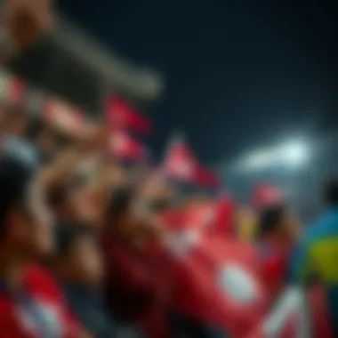 A vibrant match atmosphere showcasing fans with flags and banners in the Nepal Super League.