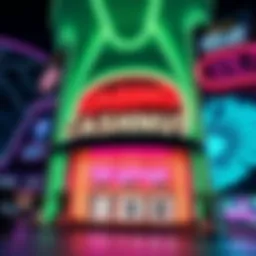 A modern casino exterior showcasing neon lights and architecture