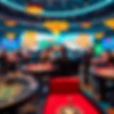 A captivating view of a virtual live casino setup with gaming tables and dealers.