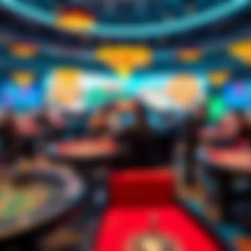 A captivating view of a virtual live casino setup with gaming tables and dealers.