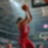 Exciting moment of a basketball game showcasing athleticism