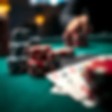 Close-up of poker cards on a felt table