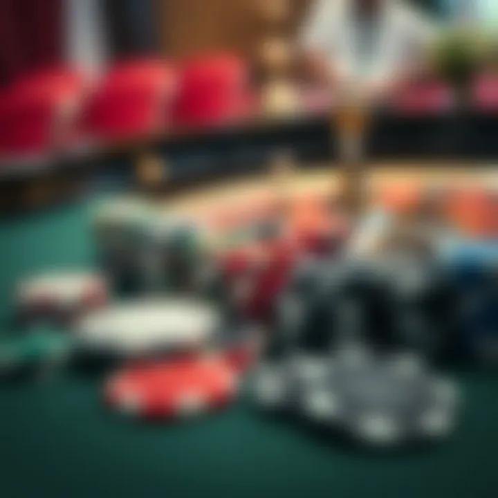 Different types of roulette chips arranged on a table