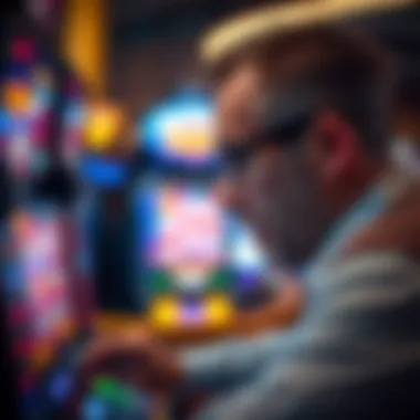 A close-up of a player focused on a slot machine with excitement