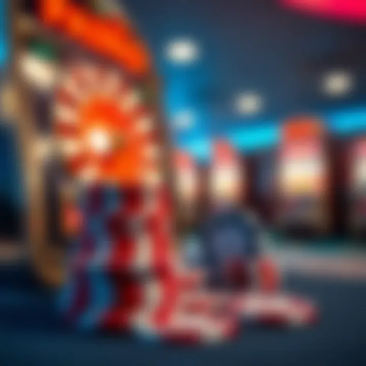 Symbolic representation of casino chips and a spinning slot machine